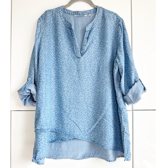 Soft Surroundings Denim Top Animal Print Tencel Size Petite Large - Picture 7 of 9